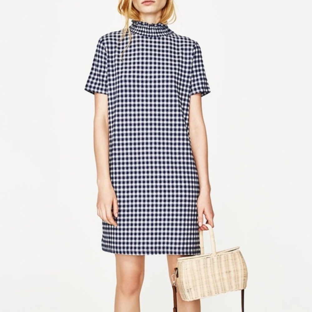 Blue & White Short Gingham Dress